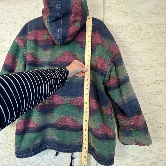 Vintage Southwestern Aztec Pattern Reverible Mens Hooded Wool Coat Jacket Large - Picture 10 of 16